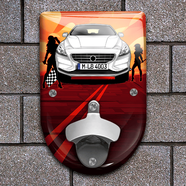 V40 (5-Türer) Flaschenöffner für Wand personalisiert mit deinem Auto u. Kennzeichen!