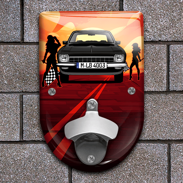 Kadett Flaschenöffner für Wand personalisiert mit deinem Auto u. Kennzeichen!