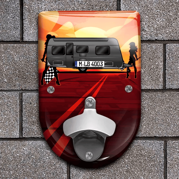 495 Flaschenöffner für Wand personalisiert mit deinem Wohnwagen u. Kennzeichen!