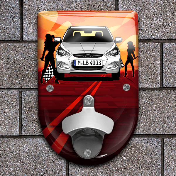 Accent (5-Türer) Flaschenöffner für Wand personalisiert mit deinem Auto u. Kennzeichen!
