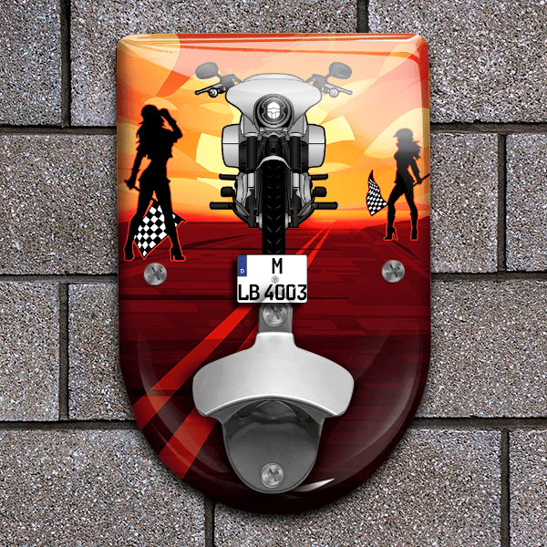 Sport Glide Flaschenöffner für Wand personalisiert mit deinem Motorrad u. Kennzeichen!