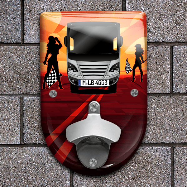 Home Flaschenöffner für Wand personalisiert mit deinem Wohnwagen u. Kennzeichen!