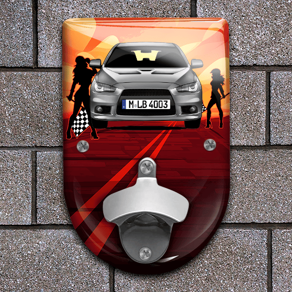 Lancer Limousine Flaschenöffner für Wand personalisiert mit deinem Auto u. Kennzeichen!