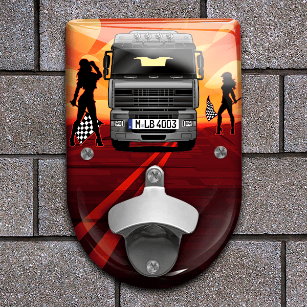 95XF Flaschenöffner für Wand personalisiert mit deinem LKW u. Kennzeichen!