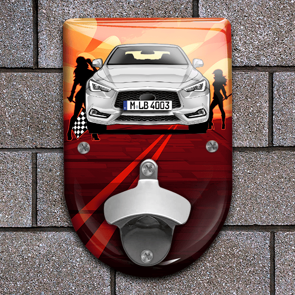 Q60 Flaschenöffner für Wand personalisiert mit deinem Auto u. Kennzeichen!
