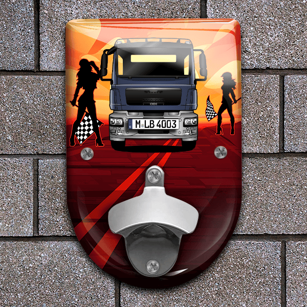 TGM Flaschenöffner für Wand personalisiert mit deinem LKW u. Kennzeichen!