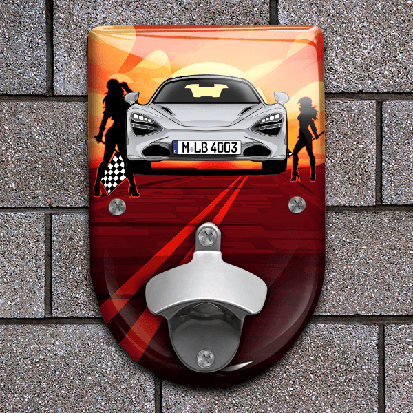 720S Flaschenöffner für Wand personalisiert mit deinem Auto u. Kennzeichen!