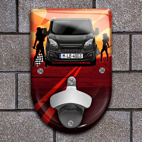 Tourneo Custom Flaschenöffner für Wand personalisiert mit deinem Auto u. Kennzeichen!