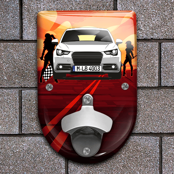 A1 Sportback Flaschenöffner für Wand personalisiert mit deinem Auto u. Kennzeichen!