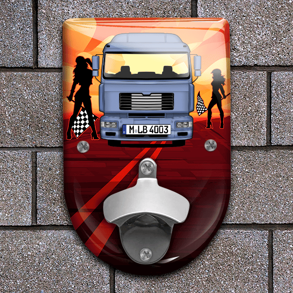 F2000 Flaschenöffner für Wand personalisiert mit deinem LKW u. Kennzeichen!