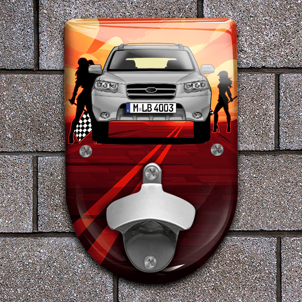 Santa Fe Flaschenöffner für Wand personalisiert mit deinem Auto u. Kennzeichen!