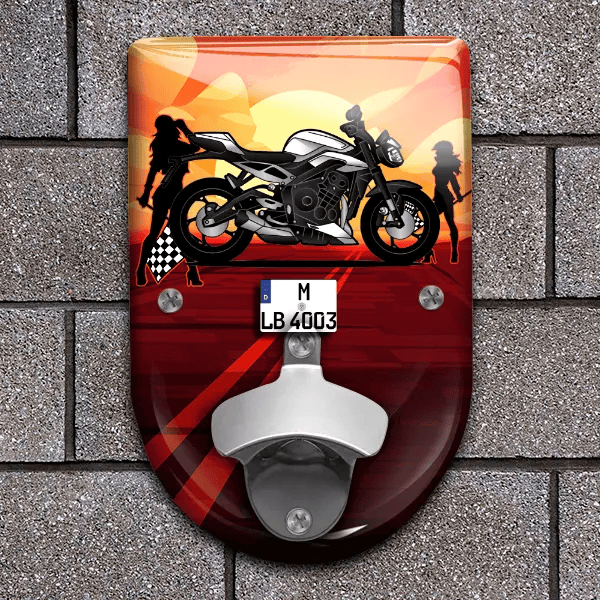 Street Triple 765 RS Flaschenöffner für Wand personalisiert mit deinem Motorrad u. Kennzeichen!