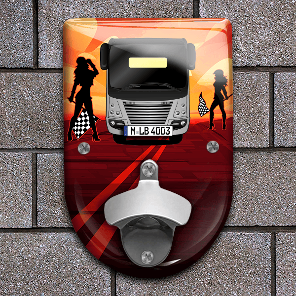 Loft Flaschenöffner für Wand personalisiert mit deinem Wohnwagen u. Kennzeichen!