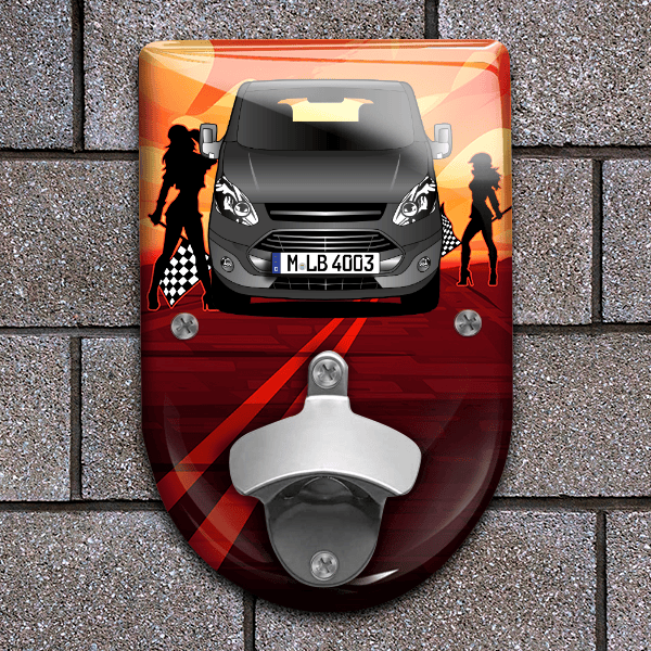 Tourneo Custom Flaschenöffner für Wand personalisiert mit deinem Auto u. Kennzeichen!