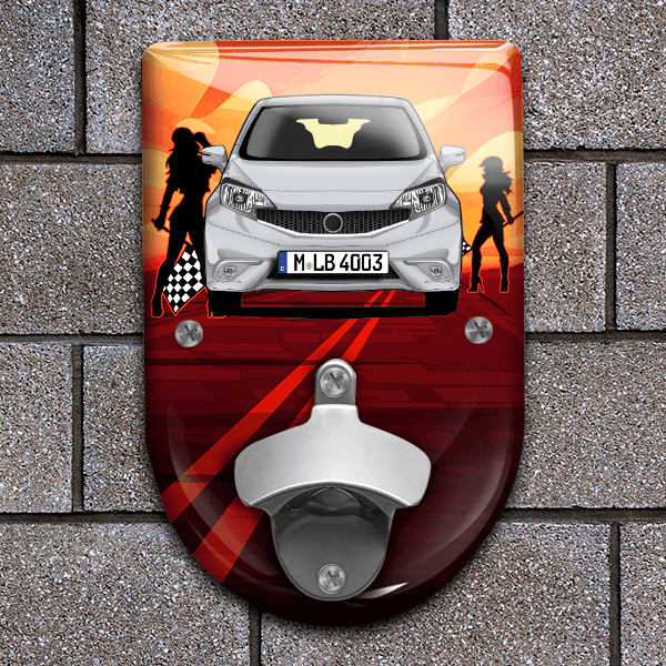 Note Flaschenöffner für Wand personalisiert mit deinem Auto u. Kennzeichen!