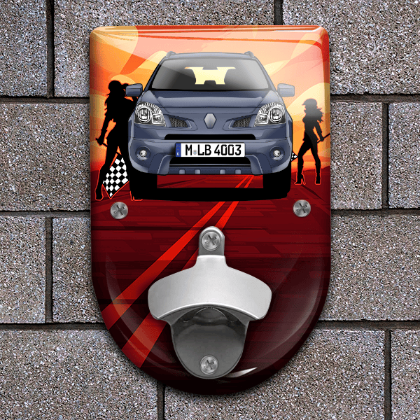 Koleos Flaschenöffner für Wand personalisiert mit deinem Auto u. Kennzeichen!
