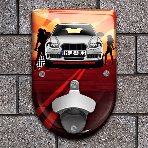 A4 DTM Flaschenöffner für Wand personalisiert mit deinem Auto u. Kennzeichen!