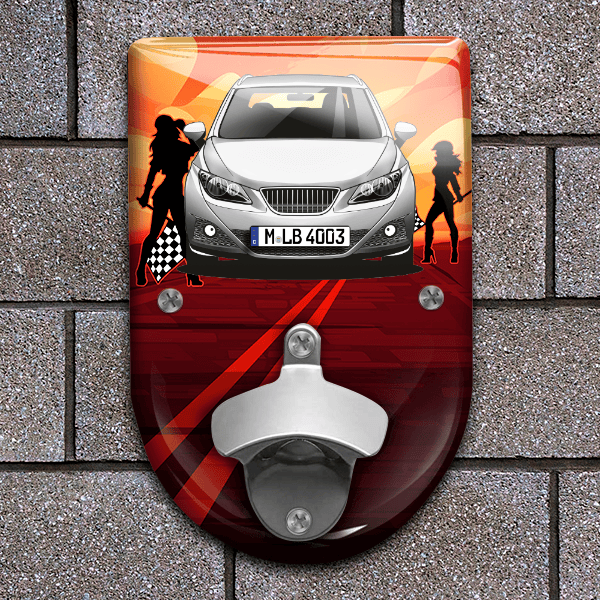 Ibiza ST Flaschenöffner für Wand personalisiert mit deinem Auto u. Kennzeichen!