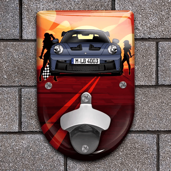 911 992 GT3 RS Flaschenöffner für Wand personalisiert mit deinem Auto u. Kennzeichen!