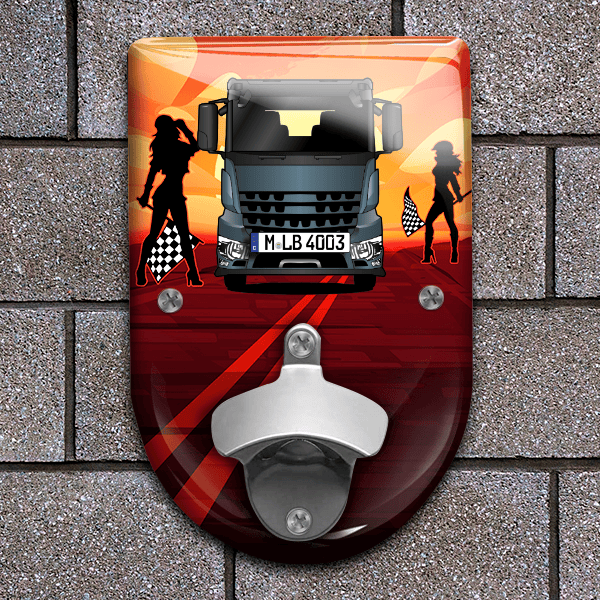Arocs Flaschenöffner für Wand personalisiert mit deinem LKW u. Kennzeichen!
