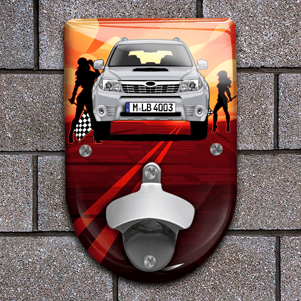 Forester Flaschenöffner für Wand personalisiert mit deinem Auto u. Kennzeichen!