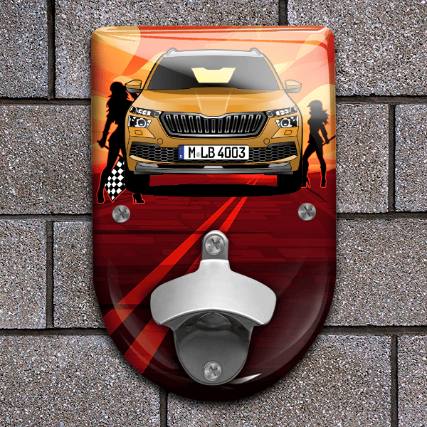 Kamiq Flaschenöffner für Wand personalisiert mit deinem Auto u. Kennzeichen!