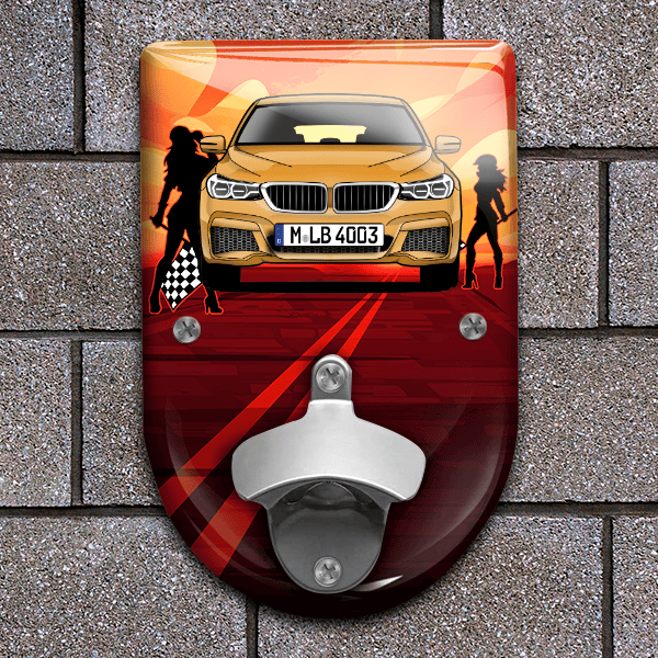 6er Reihe Gran Turismo Flaschenöffner für Wand personalisiert mit deinem Auto u. Kennzeichen!