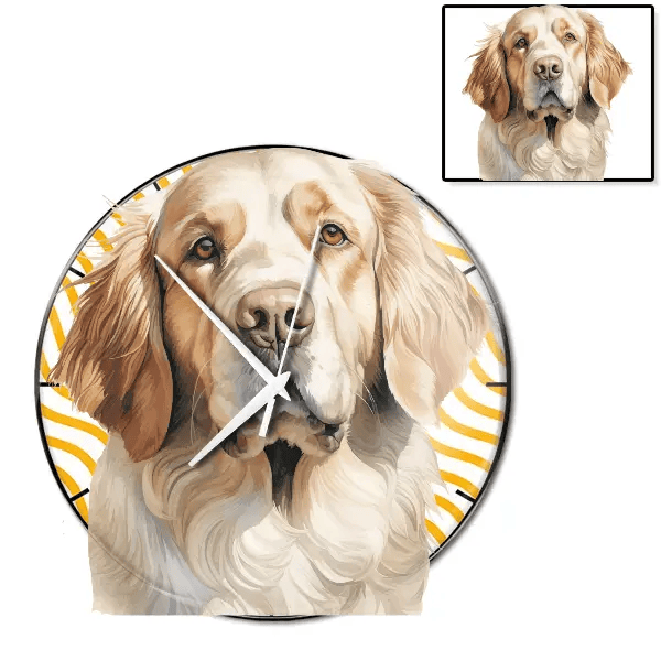 Clumber Spaniel Wanduhr personalisiert mit genau deinem Haustier!