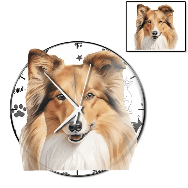 Shetland Sheepdog Wanduhr personalisiert mit genau deinem Haustier!