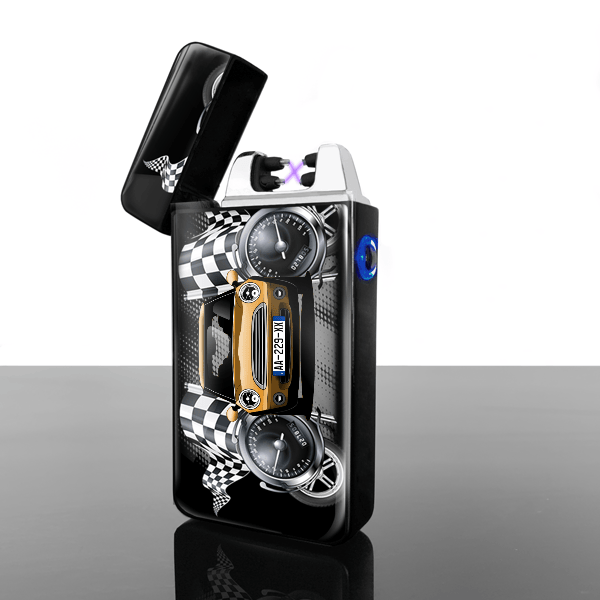 One briquets electriques personnalisé avec voiture et plaque d'immatriculation !