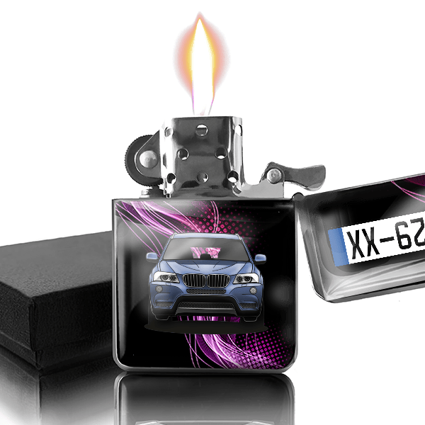 X3 briquet essence personnalisé avec voiture et plaque d'immatriculation !