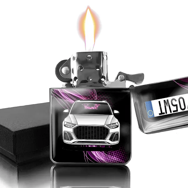 Q5 Accendino a benzina personalizzato con auto e targa!