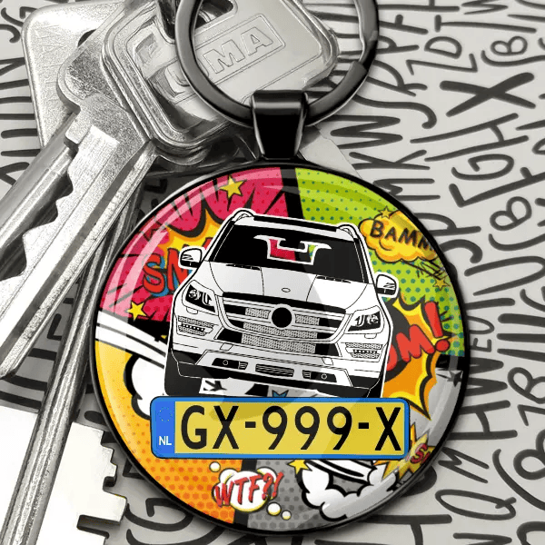 GLS sleutelhanger rond personalisiert met jouw Auto en kenteken!