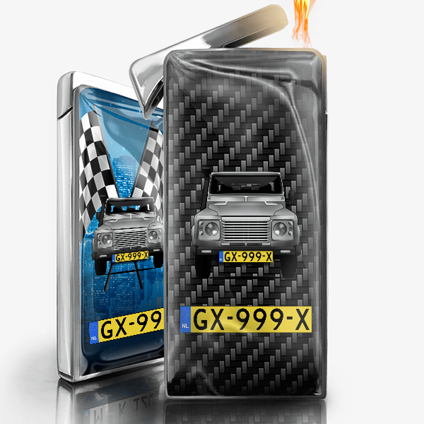 Defender gepersonaliseerde gasaansteker met auto en kenteken!