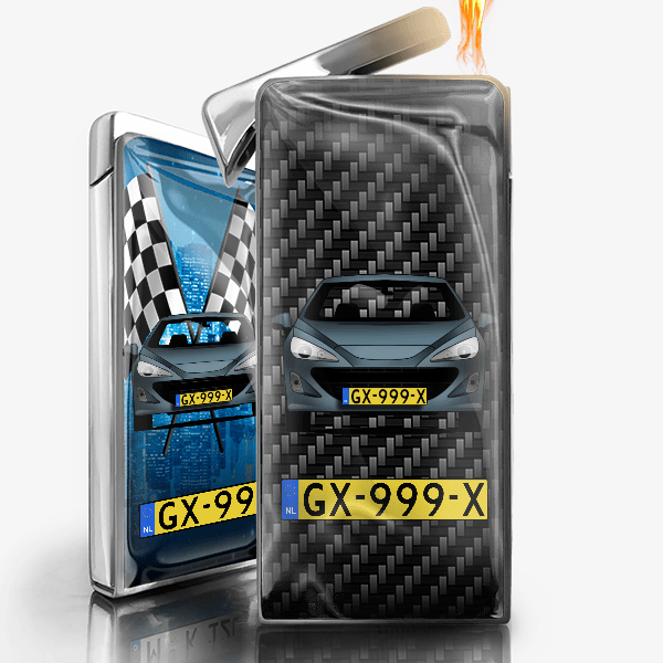 308 CC gepersonaliseerde gasaansteker met auto en kenteken!