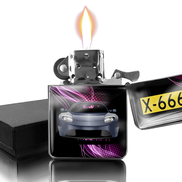 Roadster gepersonaliseerde benzine aansteker met nummerplaten!